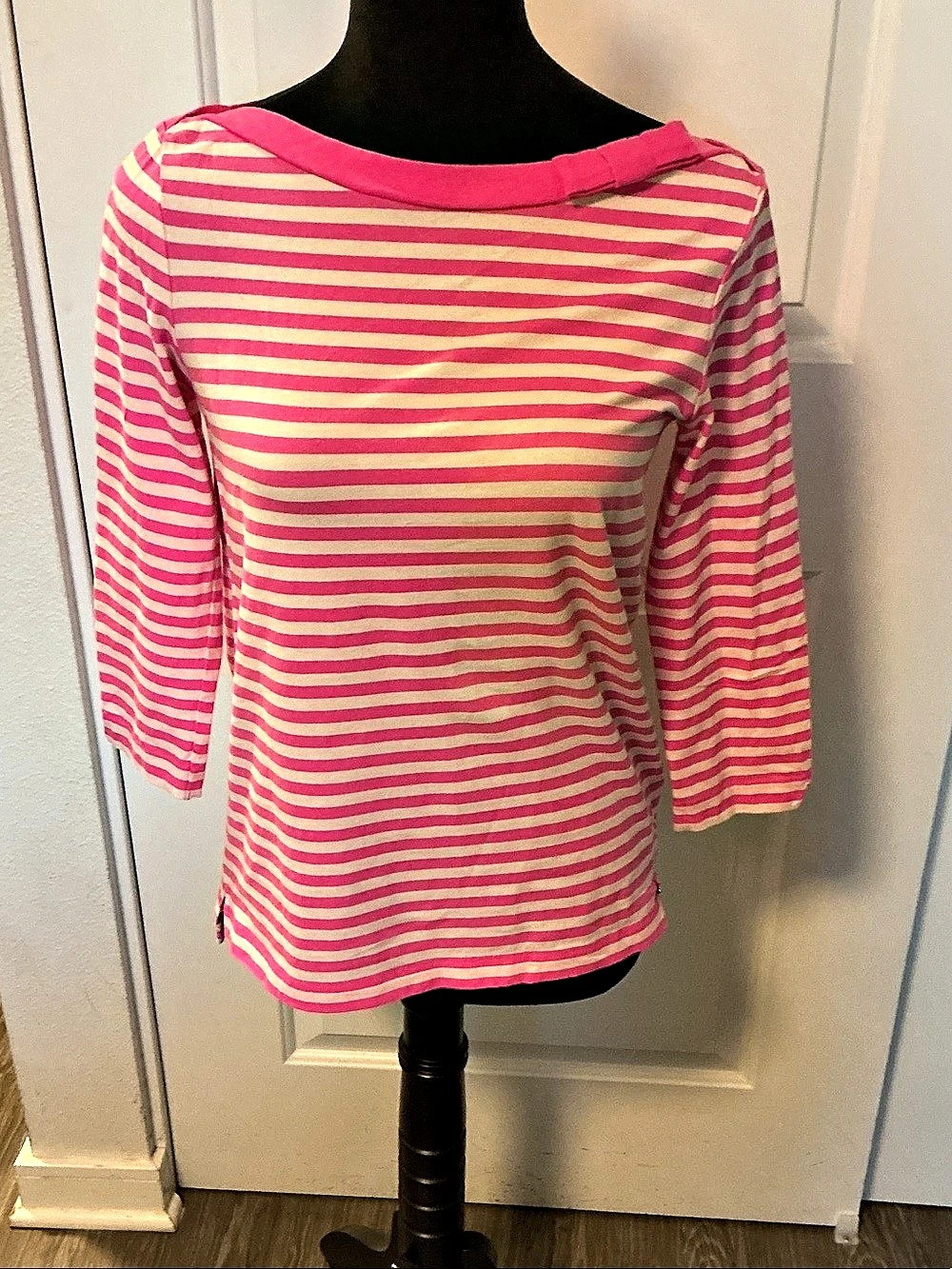 Kate Spade New York Striped Long Sleeve Top in Pink & White 3/4 Sleeves Size Med